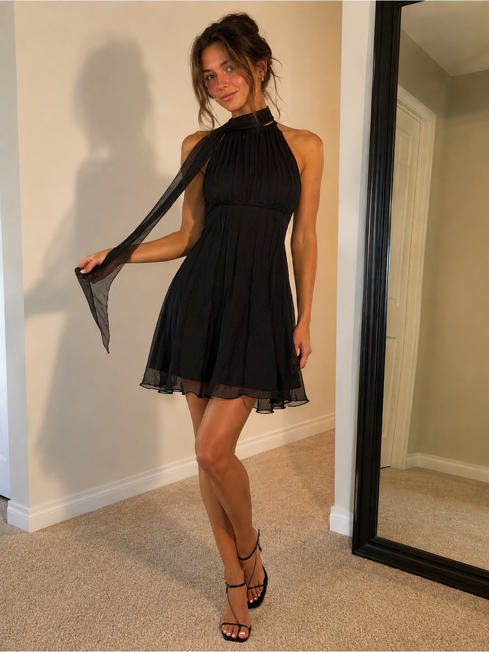Lovers + Friends Black Halter Tie-Neck Mini Dress